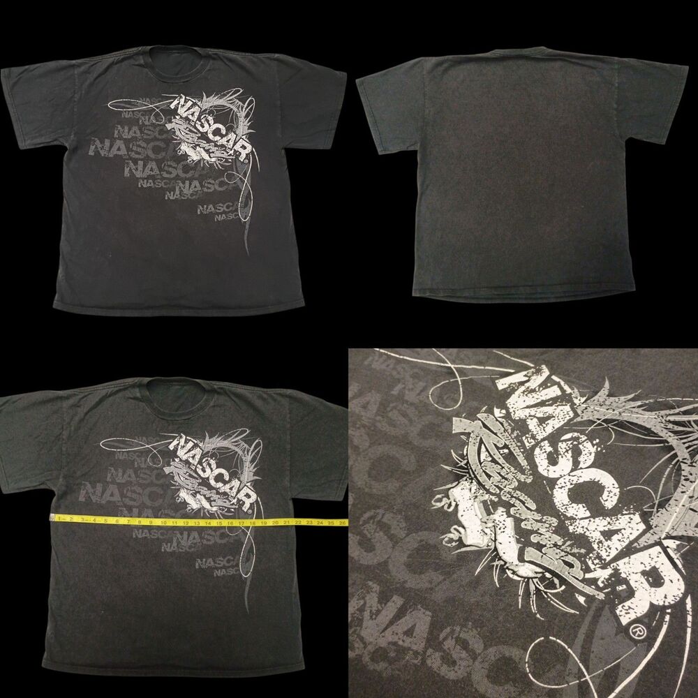 Vintage Y2K Nascar Racing Tribal Print Black Short Sleeve T-Shirt Mens Large